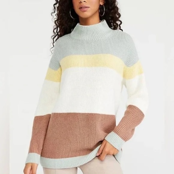 ANN TAYLOR Striped Mock Neck Tunic Sweater Size Medium - Picture 1 of 6